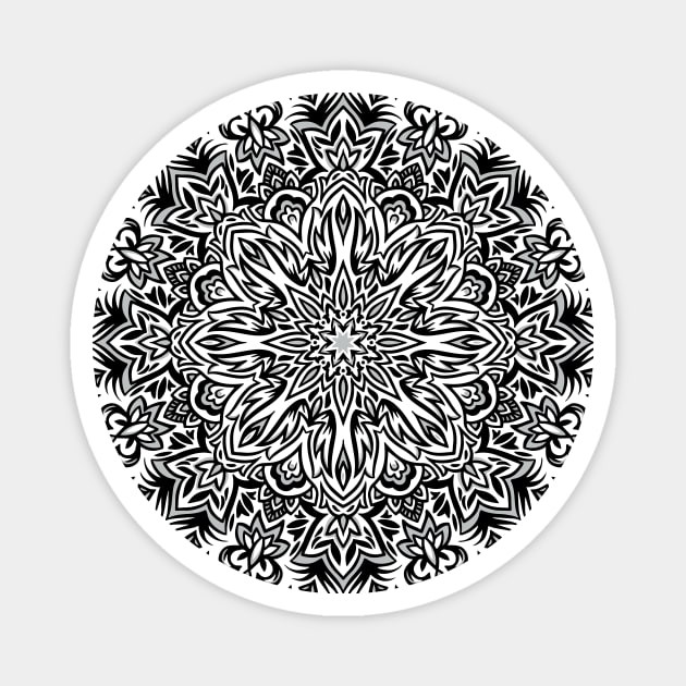 Black and White Floral Mandala Magnet by polliadesign